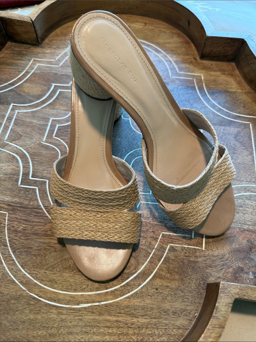 Chocolat Blu Braided Tan Slide Heels